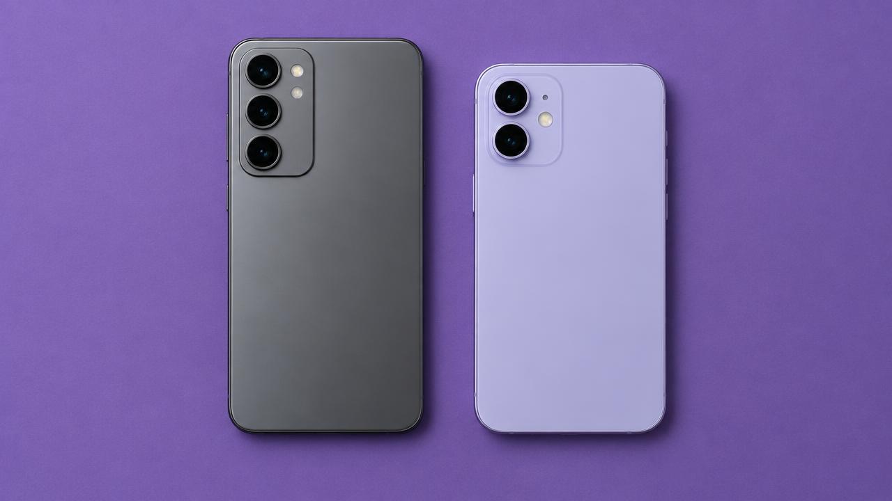 Dois modelos de telemóvel lado a lado, um com três câmaras e outro com duas